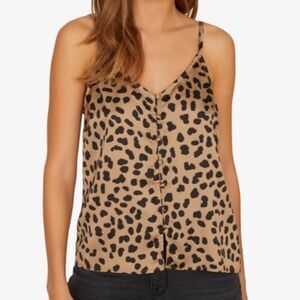 Sanctuary Anthropologie Essential Button Front Tank Top Modern Spot Leopard Tan